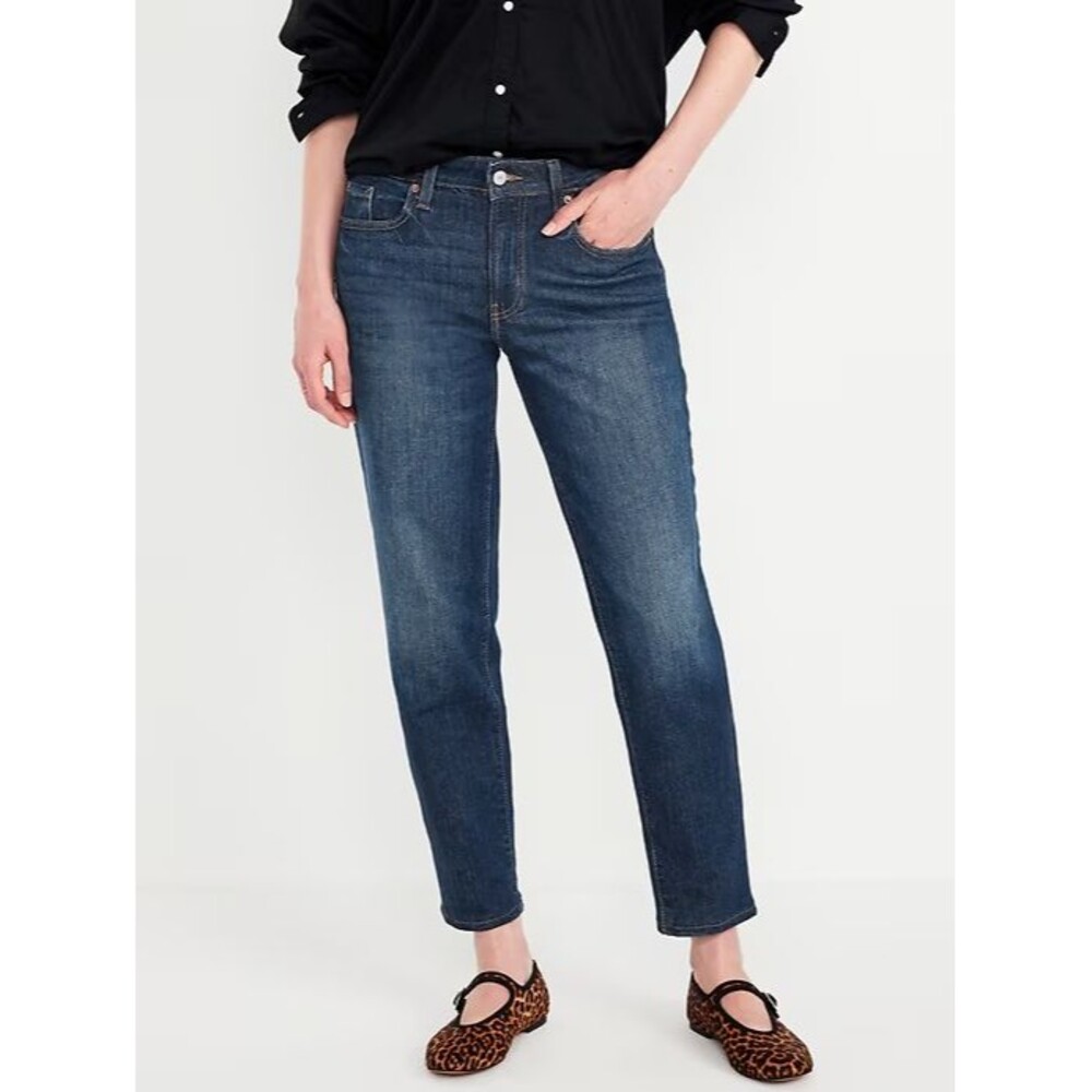 Old Navy OG Straight Ankle Jeans Womens 4 Tall Blue Dark Wash Mid Rise NEW